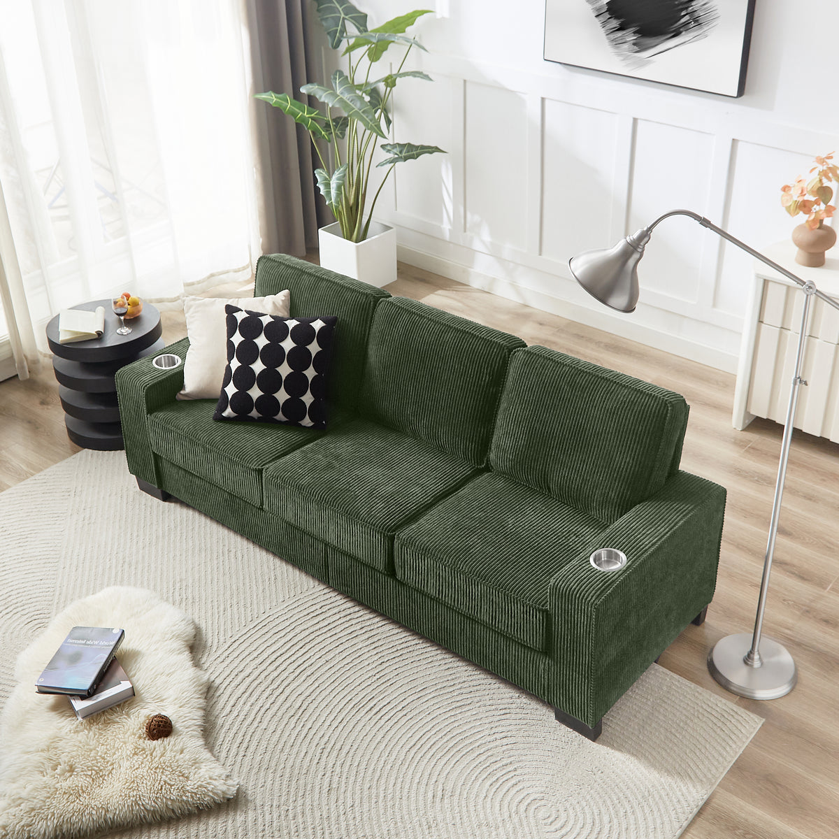 The TABOR — 3-Seat Corduroy Sofa in Green