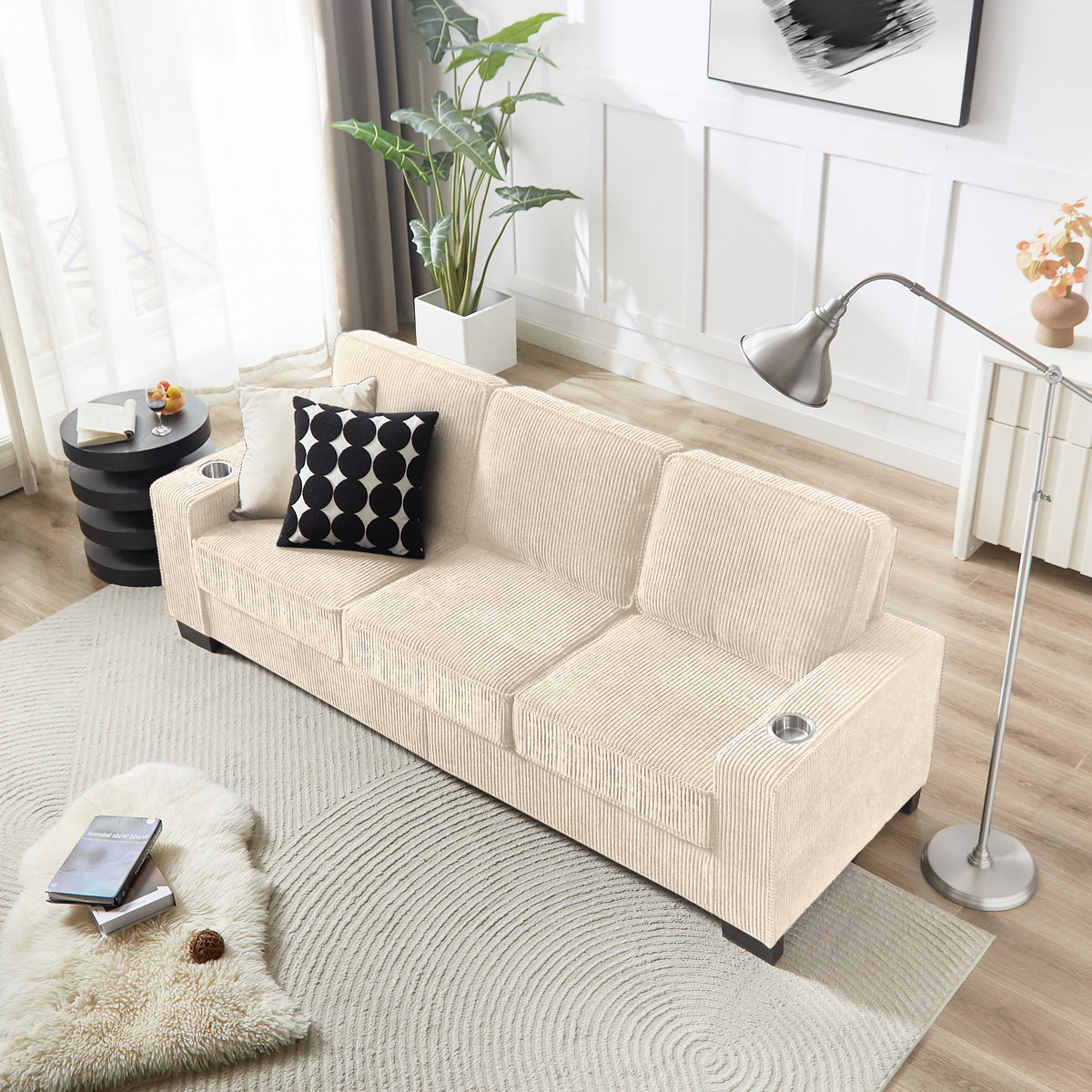 The TABOR — 3-Seat Corduroy Sofa in Beige