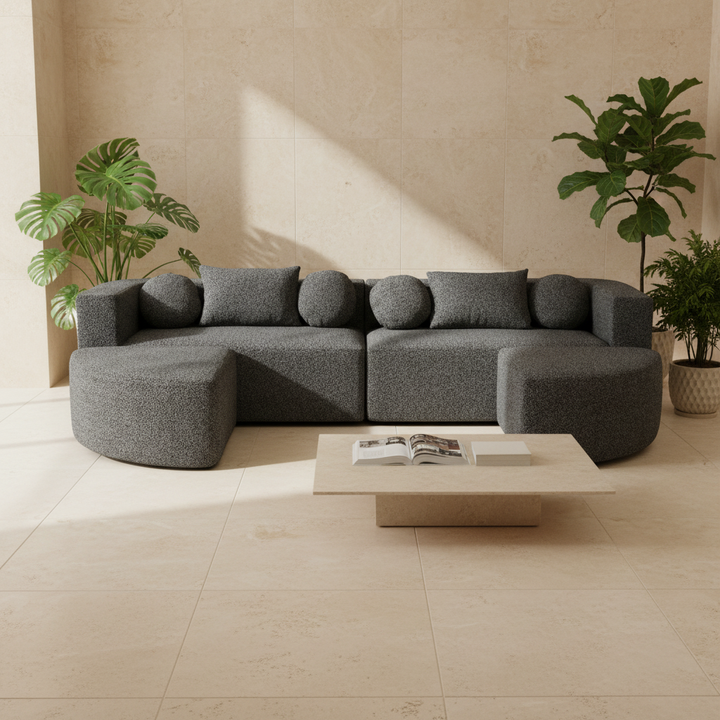Dark Sofa Light Stone Background