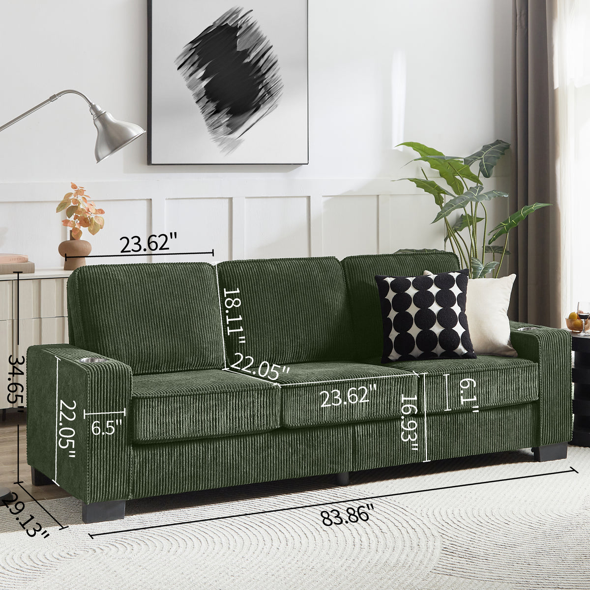 The TABOR — 3-Seat Corduroy Sofa in Green