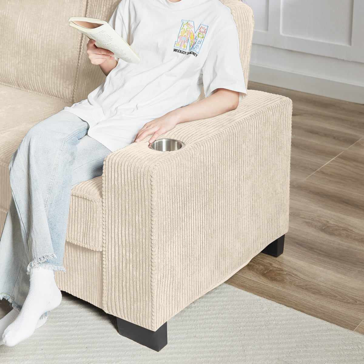 The TABOR — 3-Seat Corduroy Sofa in Beige