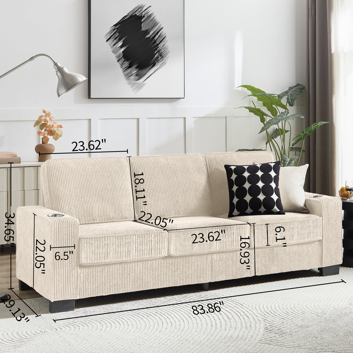 The TABOR — 3-Seat Corduroy Sofa in Beige