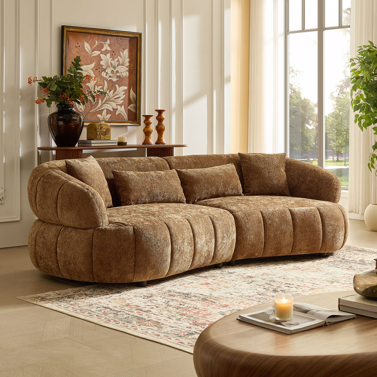The CARMEL — 4-Seat Curved Sectional Sofa in Brown