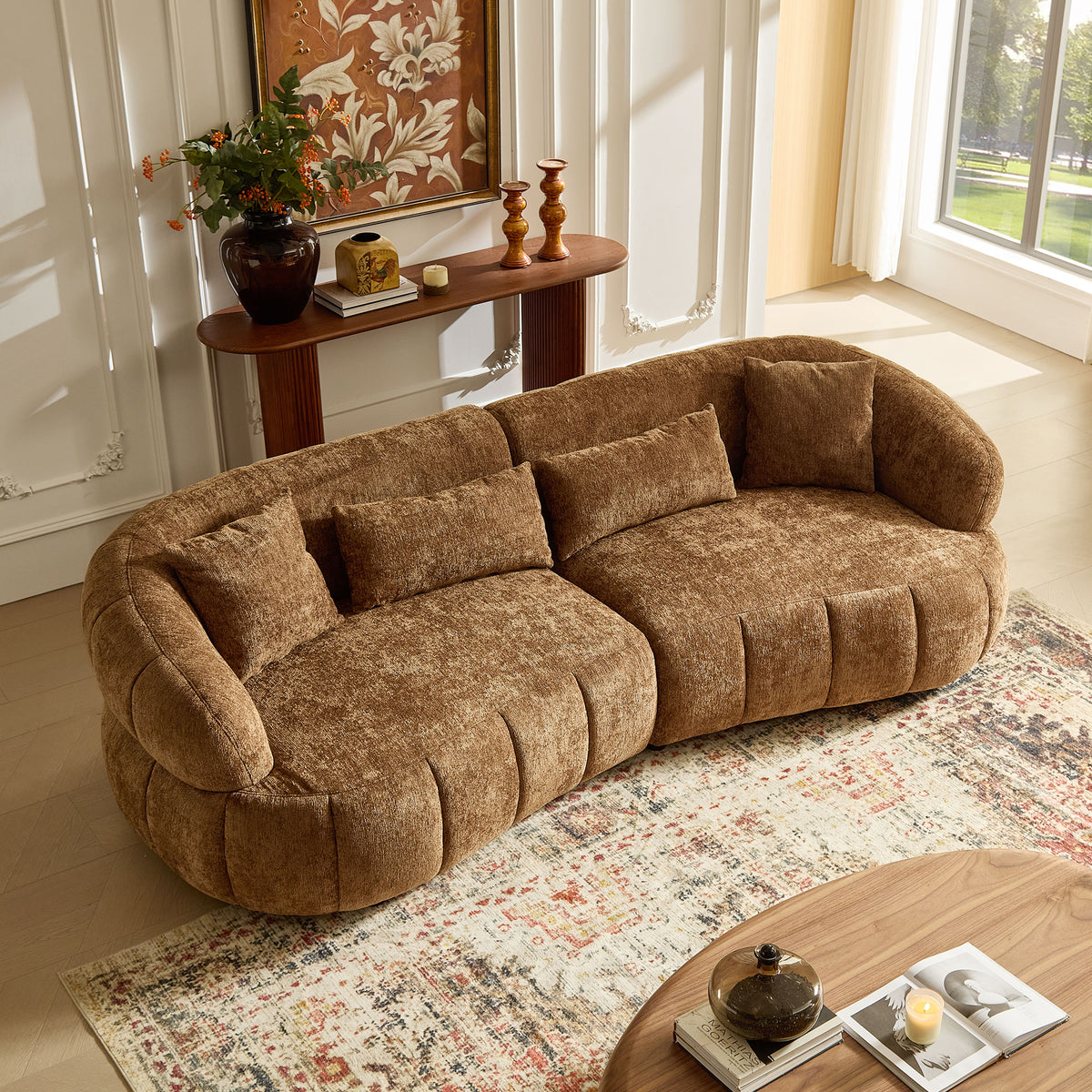 The CARMEL — 4-Seat Curved Sectional Sofa in Brown