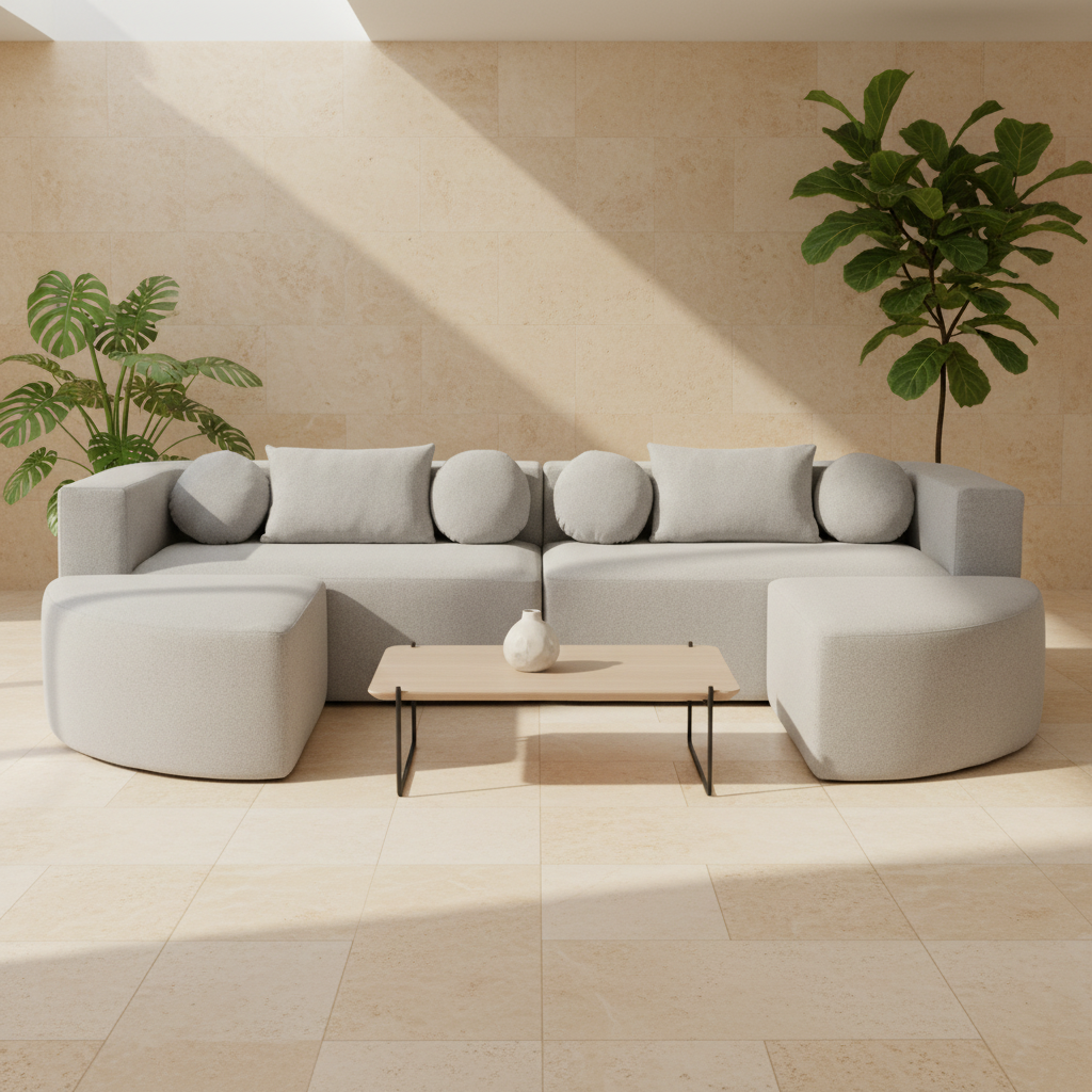 Light Grey Sofa Front Shot Light Stone
