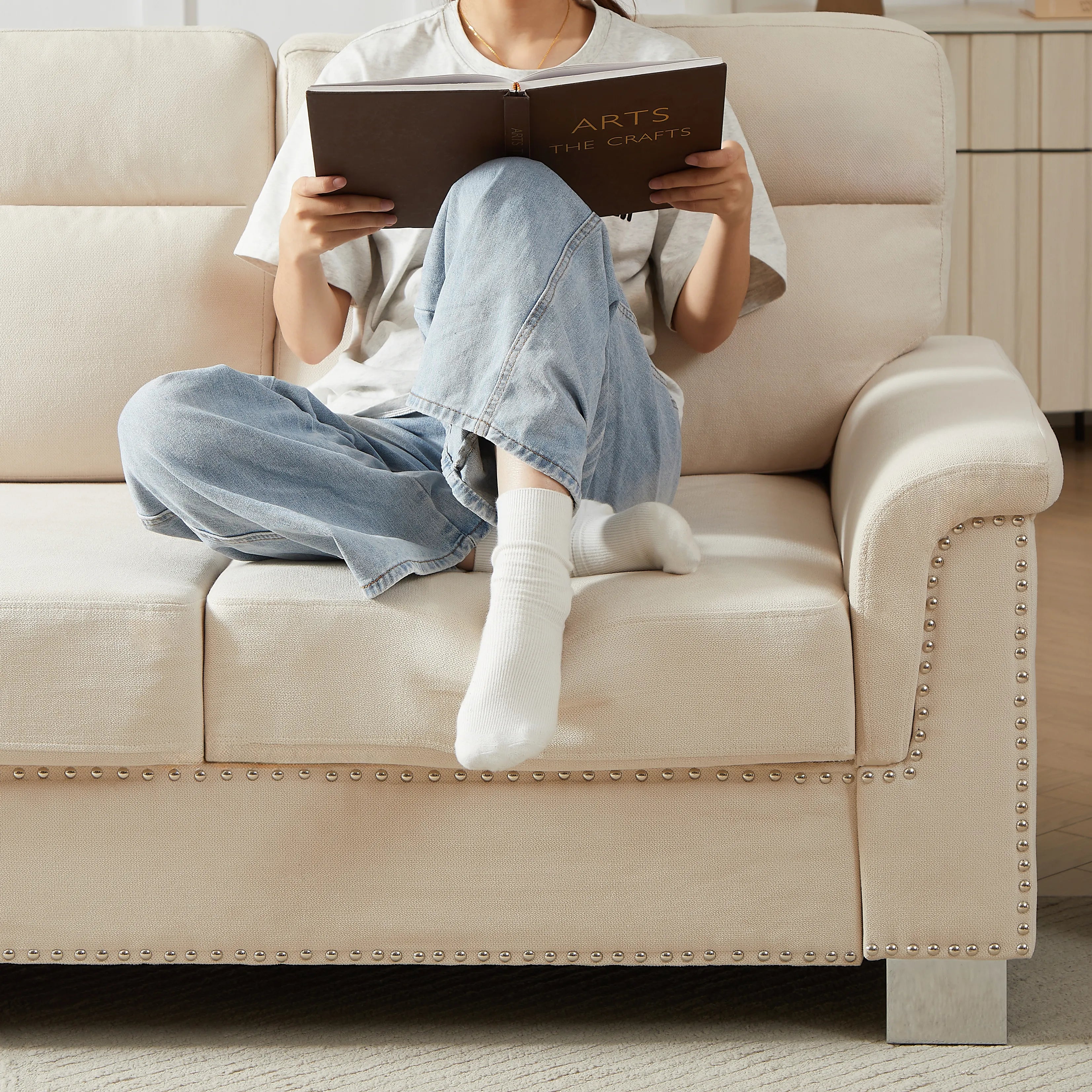 The SNOW FLEECE — 3-Seat Velvet Sofa in Beige